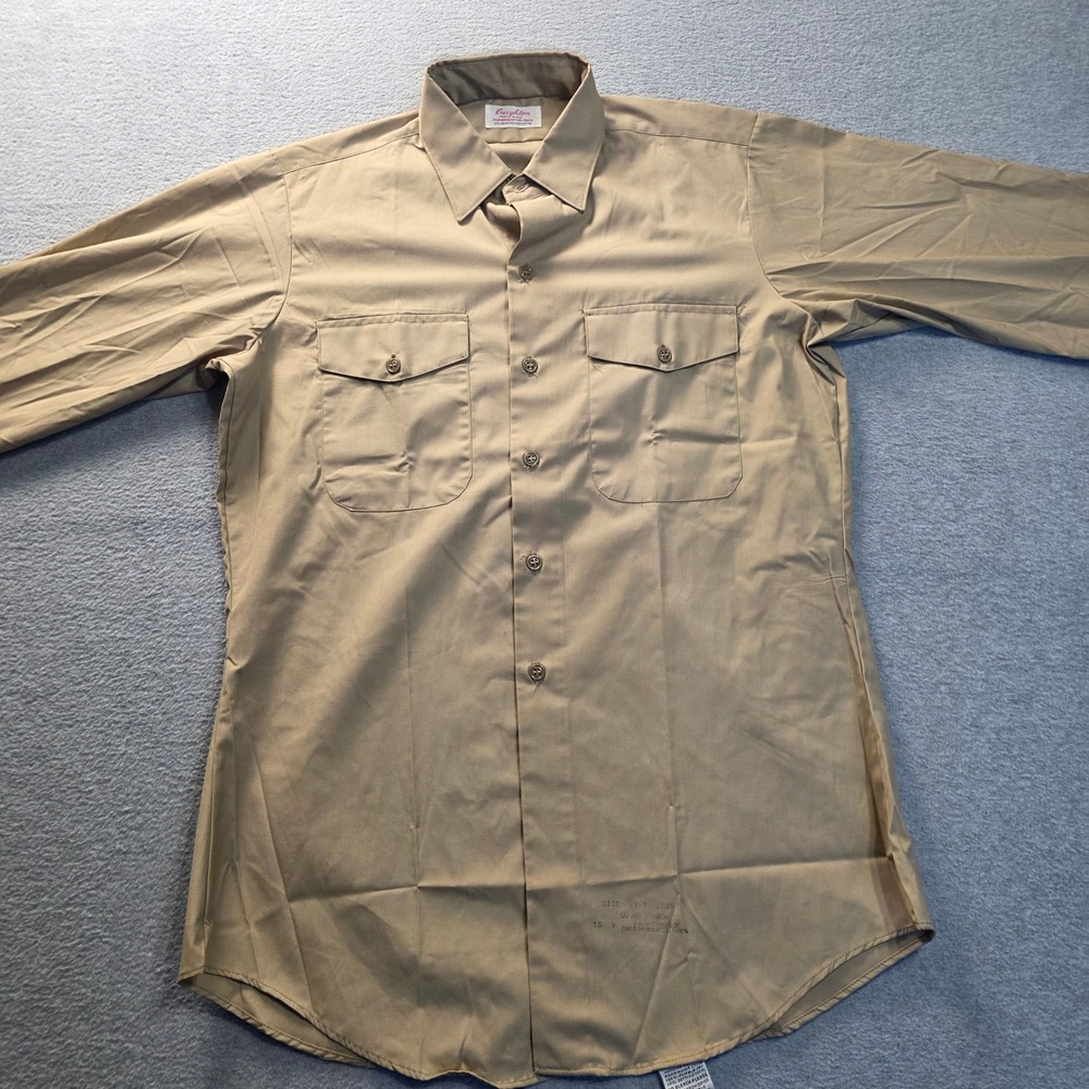 Mens Khaki Workwear Shirt Button Down Long Sleeve USA Made 15 33 Creighton